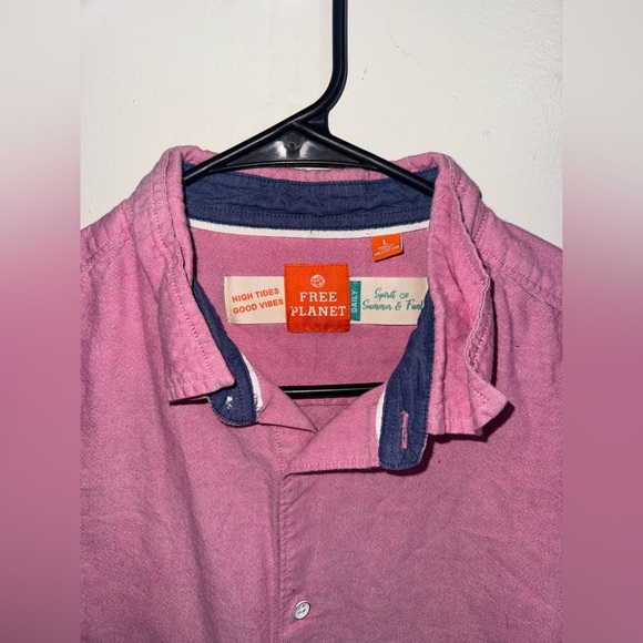 Free Planet Mens Pink Short Sleeve Button Up Size Large - Picture 3 of 7